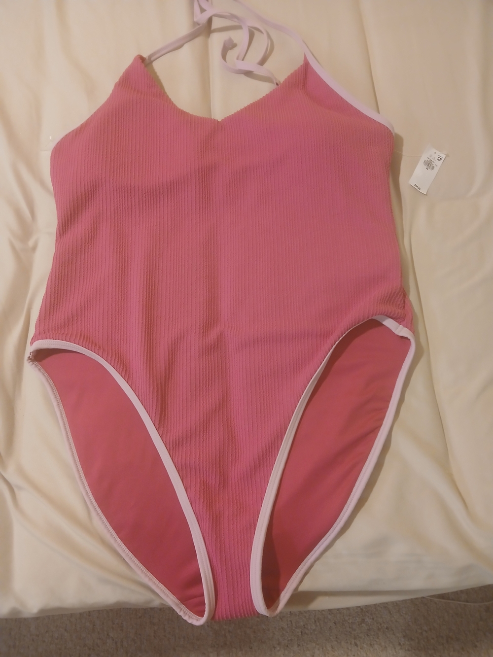 Old Navy Ribbed Pink One-Piece Swimsuit with  Light Pink Trim
